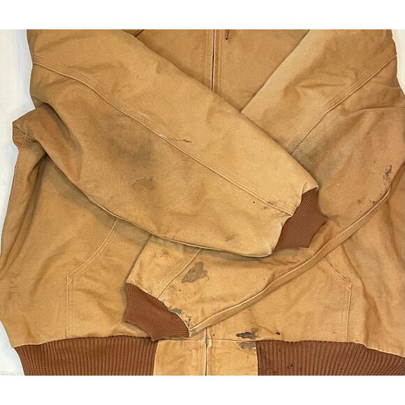 Carhartt J140 Duck Active Jacket XL Reg Distressed Workwear Flannel Lined Hoodie - Picture 11 of 12